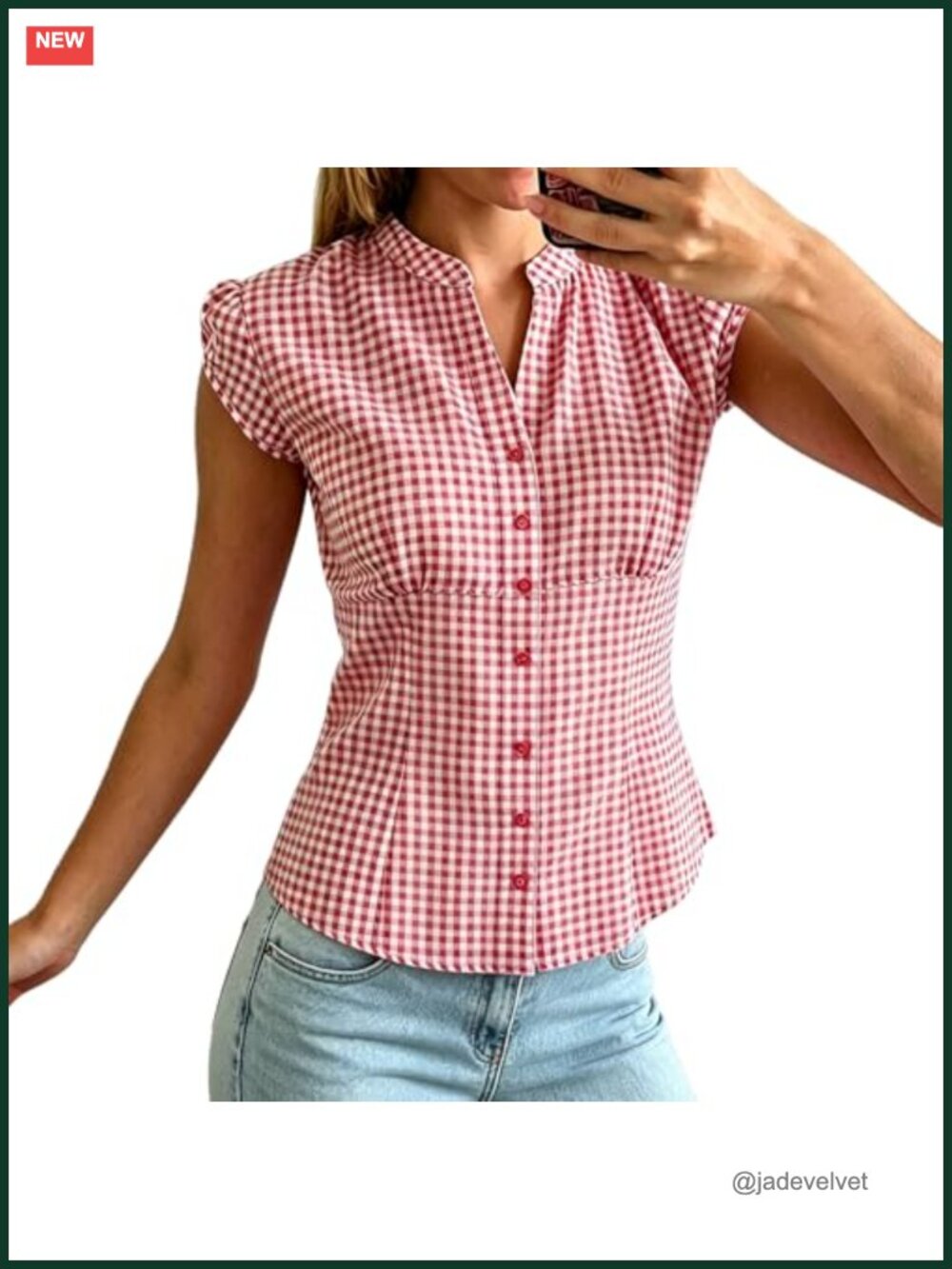 Cotton Plaid Button Down Cap Sleeve Blouse Casual Summer Top
